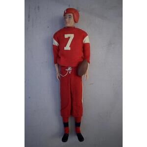 Vintage Ken Barbie Doll Red Football Player with Helmet and Ball